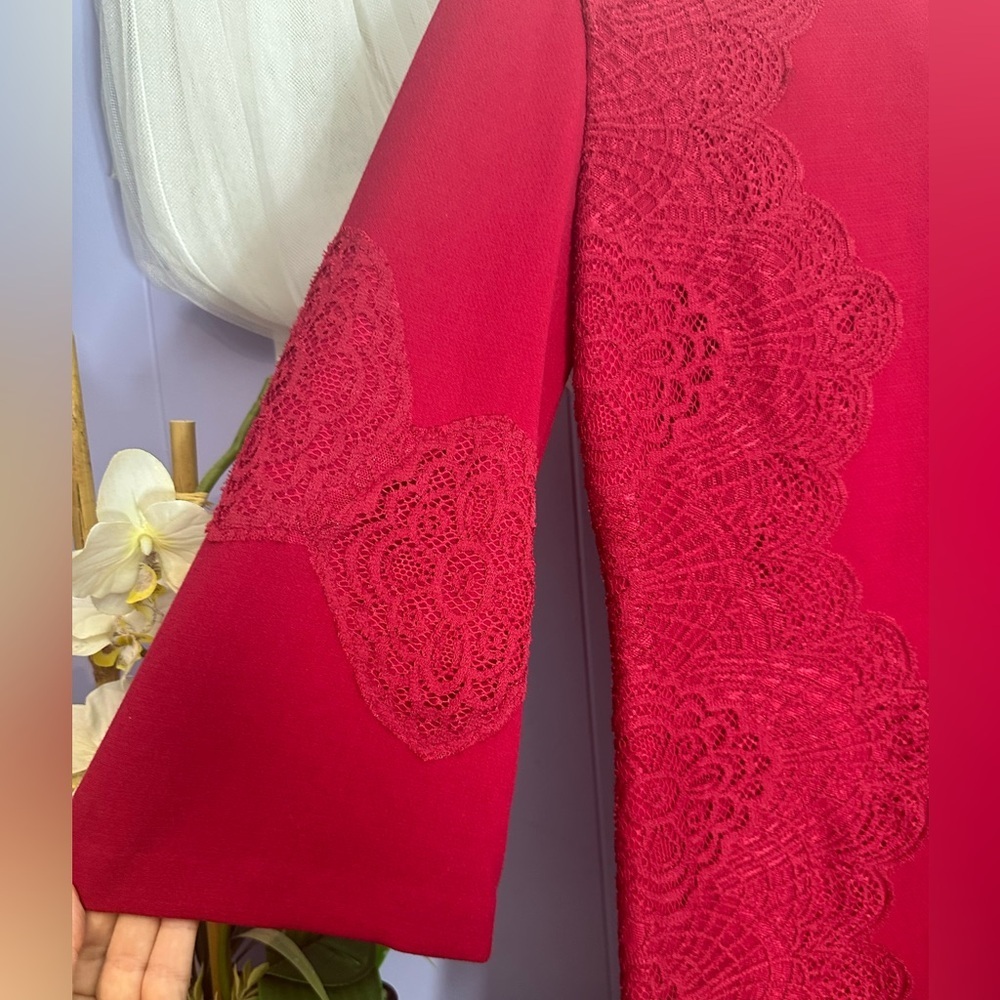 Red Long Sleeve Dress with lace details - Picture 6 of 9